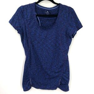 ATHLETA Run Top Tee M Stretch Purple Blue Ruched Reflective Short Sleeve Active